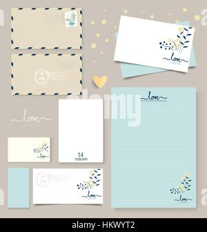 Collection of various paper designs (paper sheets, lined paper, note paper, postcard and envelope) Stock Vector