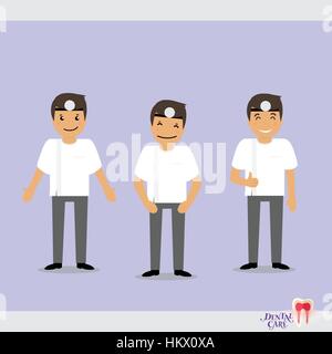 Set of characters Cartoon Dentist in various activities. Vector illustration. Stock Vector