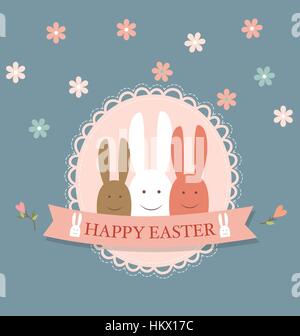 Happy easter cards with Easter bunnies. Vector illustration. Stock Vector