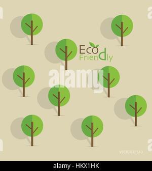 Cute seamless pattern with abstract trees and word "Eco friendly" Stock Vector