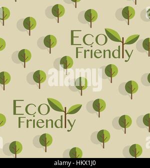Cute seamless pattern with abstract trees and word "Eco friendly" Stock Vector