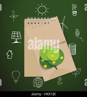 Paper note with Ecology and environment Icons. Vector illustration. Stock Vector