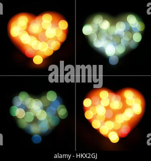 set of four blurry lights heart shapes Stock Photo