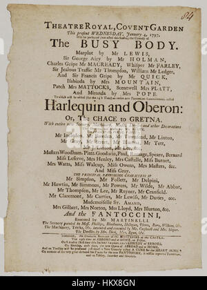 The Playbill From Covent Garden On April 1 1784 Announces The 