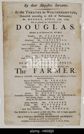 Bodleian Libraries, Playbill of Theatre, Monday, April 13th, 1789, announcing Douglas &c. Stock Photo