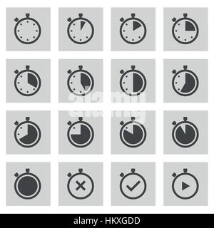 Vector line stopwatch icons set on grey background Stock Vector