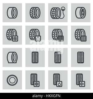 Vector line tire icons set on grey background Stock Vector