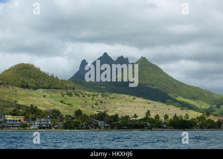 Lion Mountain Mauritius viewed from the sea Stock Photo