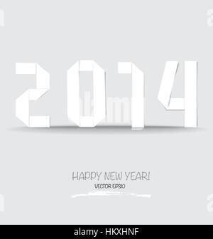 2014 Happy New year greeting card made in origami style. Vector illustration. Stock Vector