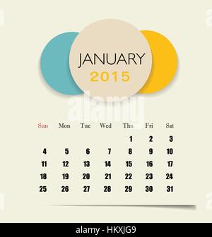 2015 calendar, monthly calendar template for January. Vector illustration. Stock Vector