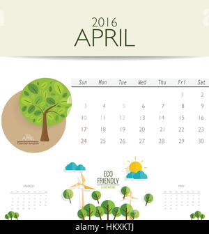 April 2016. Vector Design Print Template. Monthly Calendar Planner ...