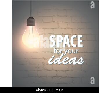 Glowing lamp on a brick wall background with space for your text Stock Vector