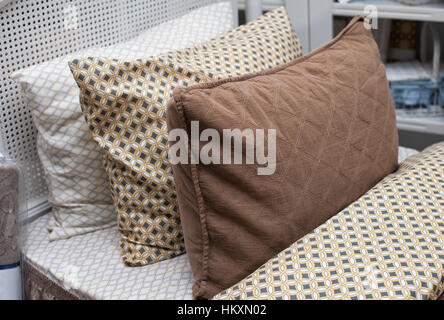 three pillows on the bed Stock Photo