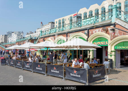 Carousels Bar on beach promenade, Kings Road Arches, Brighton, East Sussex, England, United Kingdom Stock Photo