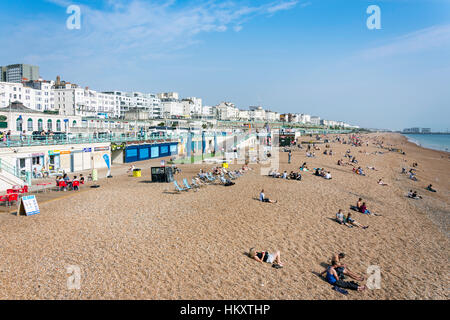 View of beach from Brighton Pier, Brighton, East Sussex, England, United Kingdom Stock Photo