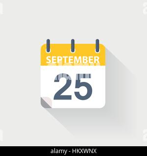 25 september calendar icon on grey background Stock Vector