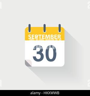 30 september calendar icon on grey background Stock Vector