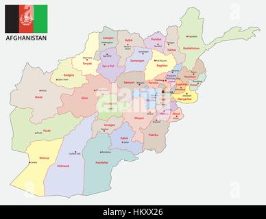 Afghanistan administrative and political vector map with flag Stock Vector