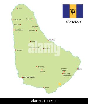 Barbados Map With Flag Hkxy1t 