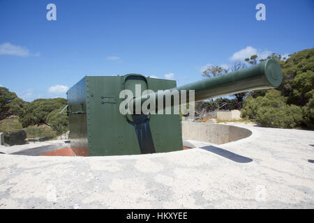 Restored 9.2 inch WWII era gun at the Oliver Hill Bickley Point military installation at Rottnest Island in Western Australia. Stock Photo