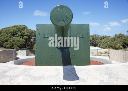 Restored 9.2 inch WWII era gun at the Oliver Hill Bickley Point military installation at Rottnest Island in Western Australia. Stock Photo