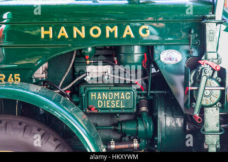 Engine of an old Hanomag diesel tractor, Stock Photo