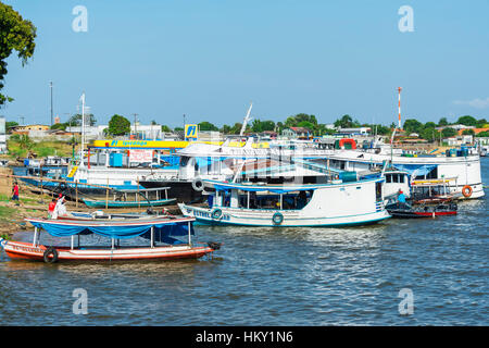 Traditional wood boats in the Parintins harbour, Parintins, Amazona state, Brazil Stock Photo