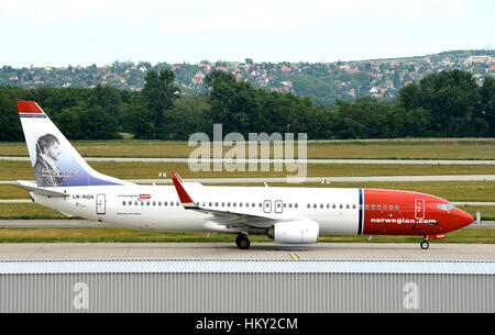 Boeing 737-800 of Norwegian airways in Ferenc Listz international airport Budapest Hungary Stock Photo