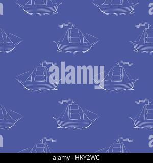 Sea Ships Silhouettes Seamless Pattern. Stock Vector