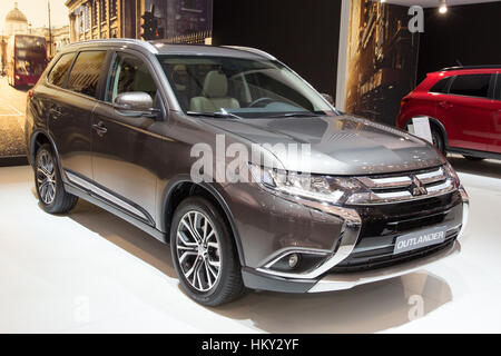 BRUSSELS - JAN 12, 2016: Mitsubishi Outlander PHEV on display at the Brussels Motor Show. Stock Photo