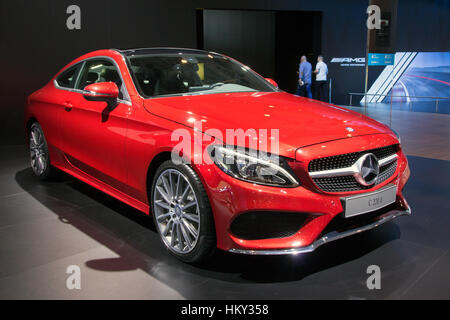 BRUSSELS - JAN 12, 2016: Mercedes-Benz C-Class saloon C220d on display at the Brussels Motor Show. Stock Photo