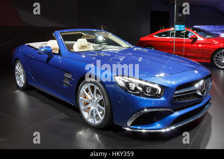 BRUSSELS - JAN 12, 2016: New Mercedes AMG SL65 Convertible Roadster on display at the Brussels Motor Show. Stock Photo