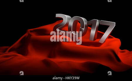 Chrome numbers 2017 on the red luxury satin. Stock Photo