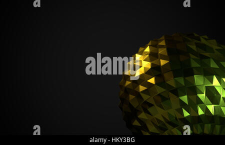 Dark background with abstract glossy shape as low poly ball. 3D redner image as design elements. Stock Photo