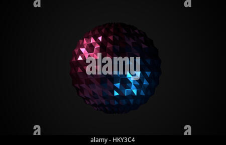 Dark background with abstract glossy shape as low poly ball. 3D redner image as design elements. Stock Photo