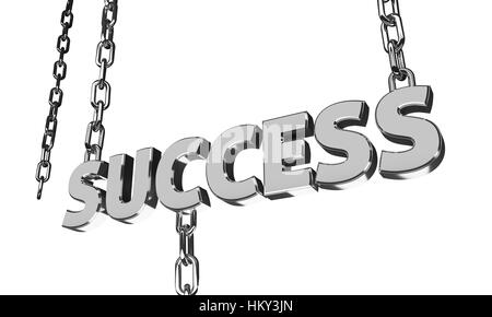 Word Success is hanging on the chrome chains. 3D render image. Stock Photo