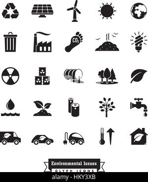 Collection of Environment and Climate related vector glyph icons Stock Vector