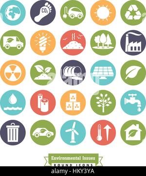 Collection of Environment and Climate related round color vector icons Stock Vector