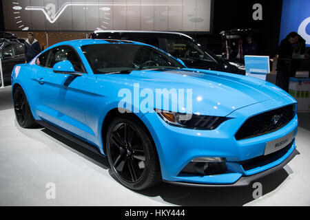 BRUSSELS - JAN 19, 2017: Ford Mustang on display at the Motor Show Brussels. Stock Photo