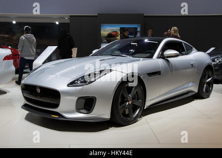 BRUSSELS - JAN 19, 2017: 2018 New Jaguar F-TYPE 400 Sport on display at the Motor Show Brussels. Stock Photo