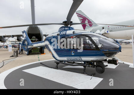 PARIS-LE BOURGET - JUN 18, 2015: Gendarmerie Eurocopter EC135 helicopter on display at the 51st International Paris Air show Stock Photo