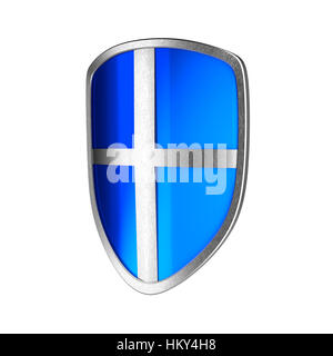 Silver and blue shield isolated on the white background. Stock Photo