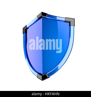 Blue shield with black corners isolated on the white background. Stock Photo