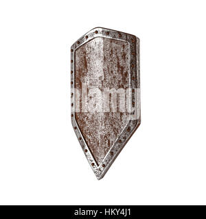 Old rusty shield isolated on the white background. Stock Photo