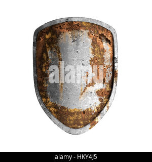 Old rusted shield isolated on the white background. Stock Photo