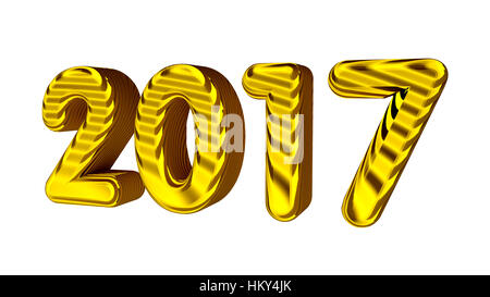 New Year 2017. 3D golden numbers with texture. Isolated on the white. 2015, 2016 and 2018 available in my gallery in this style. Stock Photo