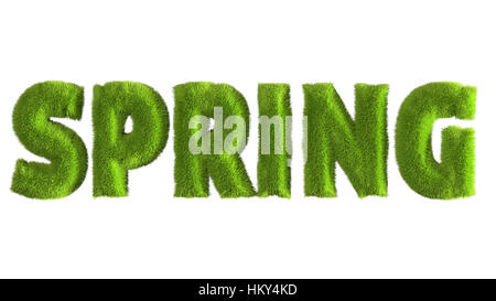 Word 'SPRING' looks like grass isolated on the white background. Stock Photo