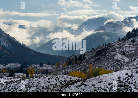 Passing October storm in the East Fork Salmon River valley near the Bowery Guard Station. East Fork Road provides access to the heart of the mountains Stock Photo