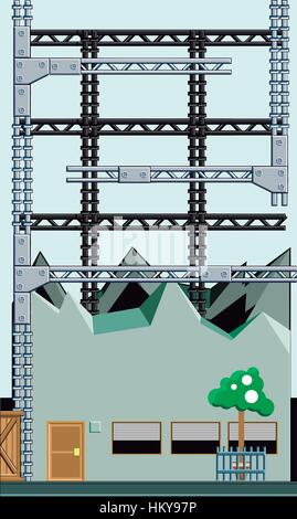 A building under construction with a tree on the front. Vector flat illustration. Stock Vector