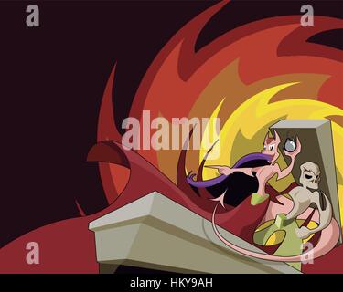 cute and scary demon and skeleton monster rising. Stock Vector